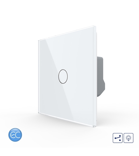 Intrerupator Simplu Cap Scara / Cruce cu Dimmer cu Touch LIVOLO din Sticla - Protocol ZigBee EC, alb