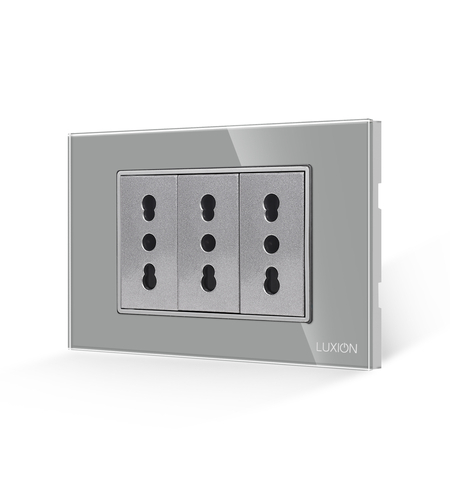 Priza Tripla cu Rama din Sticla LUXION, Standard Italian, 3M, gri