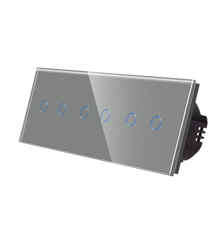 Intrerupator Dublu + Dublu + Dublu cu Touch din Sticla LUXION, gri