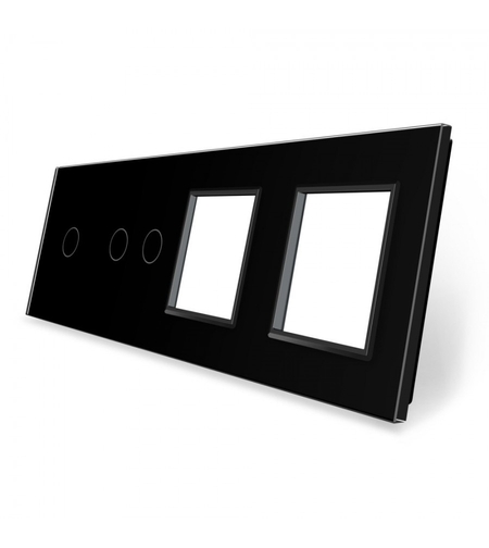 Panou intrerupator simplu+dublu si 2 prize Livolo din sticla, negru