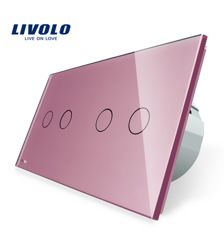 Intrerupator dublu + dublu cu touch Livolo din sticla, roz