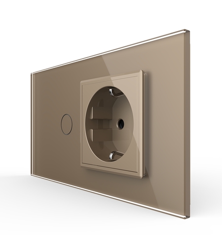 Intrerupator Simplu + Priza LIVOLO cu Rama Din Sticla, Standard Italian, 4M, auriu