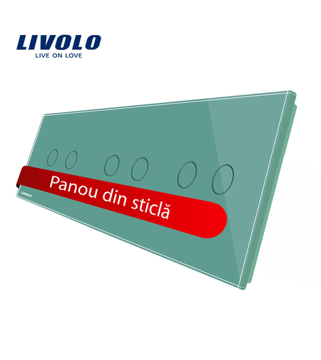 Panou intrerupator dublu+dublu+dublu cu touch Livolo din sticla, verde