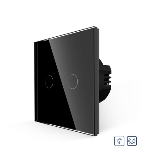 Intrerupator Dublu cu Variator si Touch din Sticla LUXION, RF433, negru