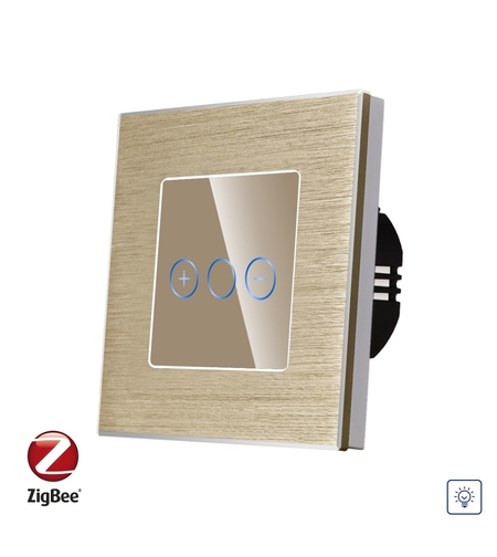 Intrerupator Simplu cu Variator cu Touch din Sticla si Rama de Aluminiu LUXION, protocol Zigbee, auriu