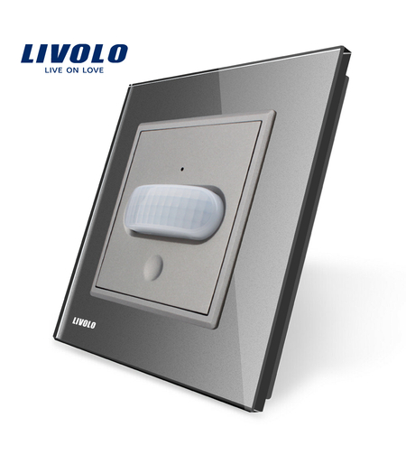 Intrerupator senzor de miscare PIR Livolo cu rama din sticla, gri