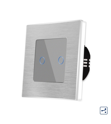Intrerupator Dublu Cap Scara / Cruce cu Touch din Sticla si Rama de Aluminiu LUXION, Serie A, gri