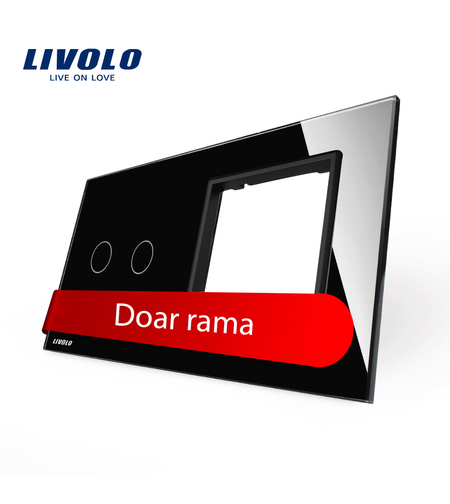 Panou intrerupator dublu cu touch + priza simpla Livolo din sticla, negru