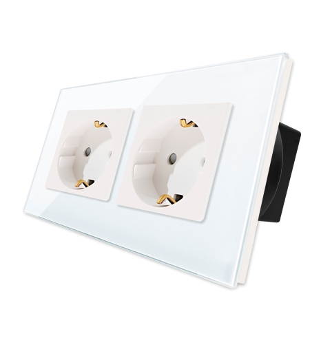 Priza Dubla cu Rama din Sticla LUXION, alb