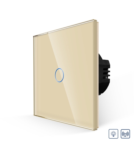 Intrerupator Simplu cu Variator cu Touch din Sticla LUXION, RF433, auriu