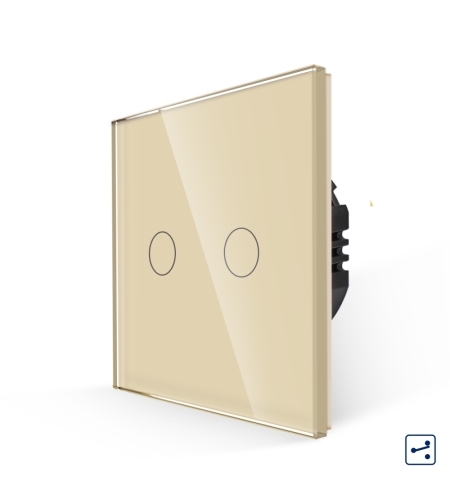 Intrerupator Dublu Cap Scara/Cruce cu Touch din Sticla LUXION, Serie A, auriu