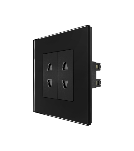 Priza Dubla cu Module Inguste cu Rama din Sticla LUXION, negru