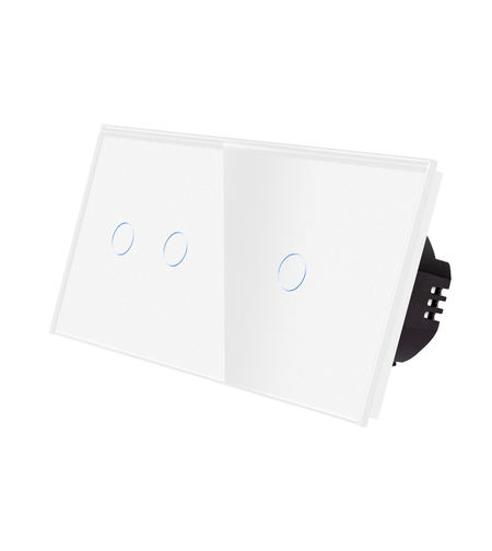 Intrerupator Dublu + Simplu cu Touch din Sticla LUXION, alb