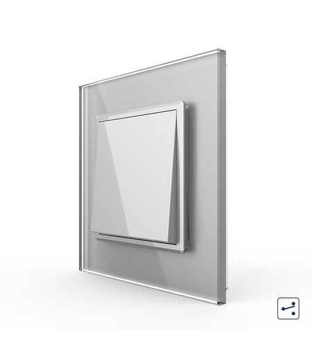 Intrerupator Simplu Mecanic Cap Cruce, 2 Module LIVOLO cu Rama din Sticla - Serie Noua, gri