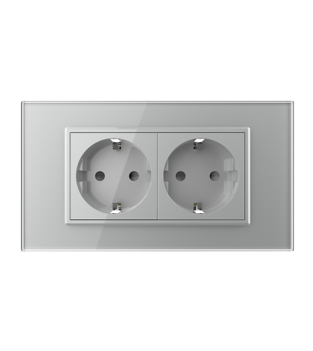 Priza dubla Livolo cu rama din sticla 4M, standard Italian, Serie noua, gri