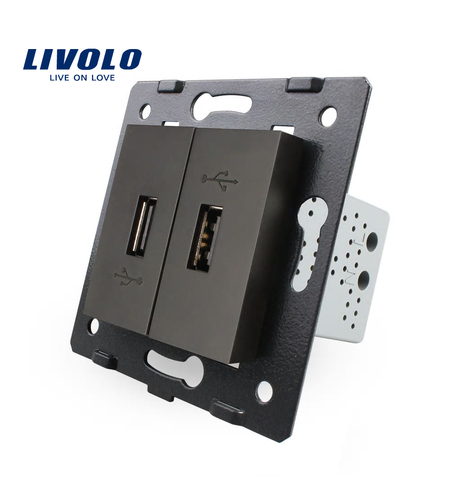 Priza Dubla USB Livolo, negru