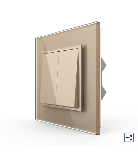 Intrerupator Dublu Mecanic Cap Cruce LIVOLO cu Rama din Sticla - Serie Noua, auriu