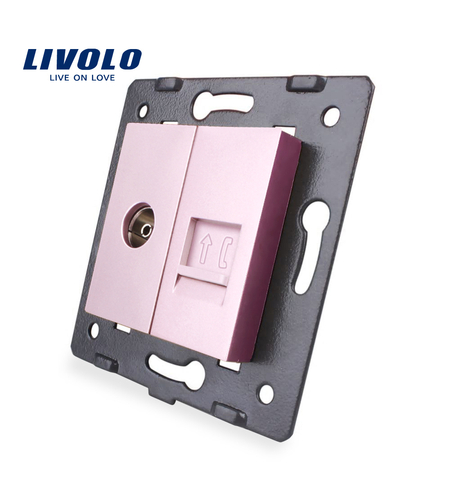 Priza dubla TV + telefon Livolo, roz