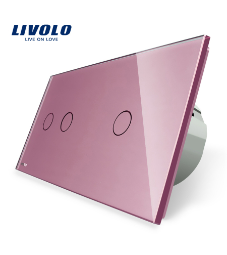 Intrerupator dublu + simplu cu touch Livolo din sticla, roz