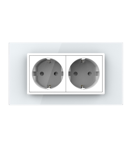 Priza dubla Livolo cu rama din sticla 4M, standard Italian, Serie noua, alb