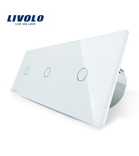 Intrerupator triplu cu touch Livolo din sticla, alb