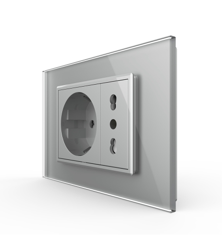 Priza dubla italiana Livolo cu rama din sticla - standard italian, gri