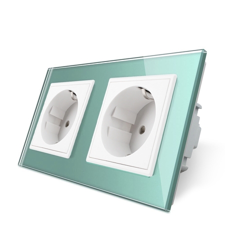 Priza dubla Livolo cu rama din sticla, verde