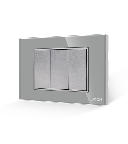 Intrerupator Simplu Mecanic 1M si 2 Taste False LUXION cu Rama din Sticla, Standard Italian, 3M, gri