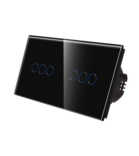 Intrerupator Triplu + Triplu cu Touch din Sticla LUXION, negru