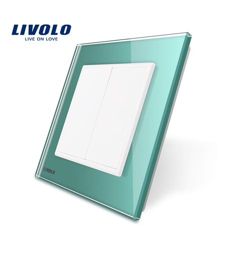 Priza blank/goala Livolo cu rama din sticla, verde