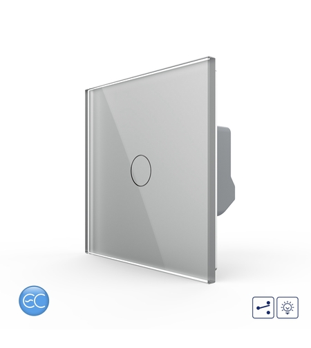 Intrerupator Simplu Cap Scara / Cruce cu Dimmer cu Touch LIVOLO din Sticla - Protocol ZigBee EC, gri
