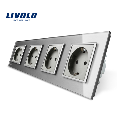 Priza cvadrupla Livolo cu rama din sticla, gri