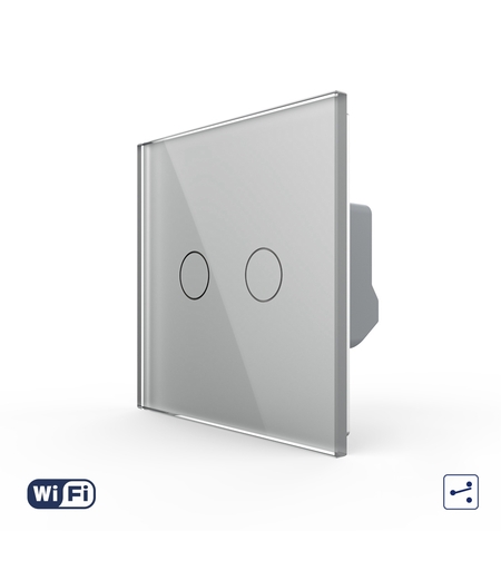 Intrerupator Dublu Cap Scara / Cruce Wi-Fi cu Touch LIVOLO din Sticla - Serie Noua, gri