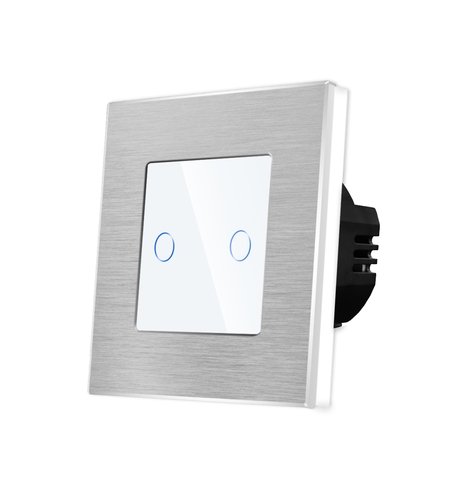 Intrerupator Dublu cu Touch din Sticla si Rama de Aluminiu LUXION, 500W, alb