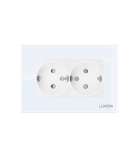 Priza Dubla cu Rama din Sticla LUXION Pentru Doza Simpla, alb