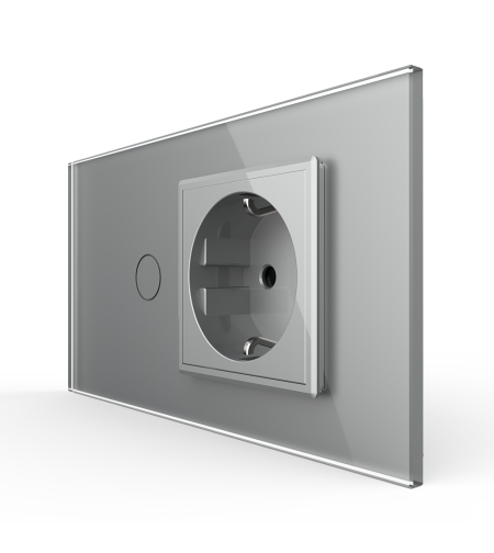 Intrerupator Simplu + Priza LIVOLO cu Rama Din Sticla, Standard Italian, 4M, gri