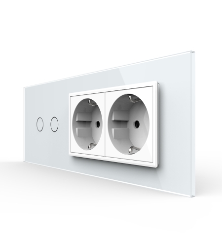 Intrerupator Dublu + 2 Prize LIVOLO cu Rama Din Sticla, Standard Italian, 6M, alb