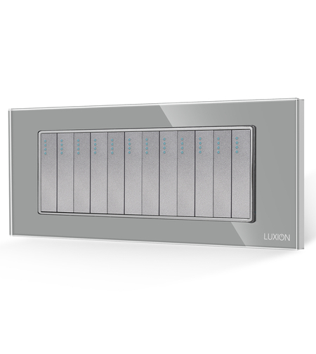 Intrerupator Mecanic 12 Posturi LUXION cu Rama din Sticla, Standard Italian, 6M, gri