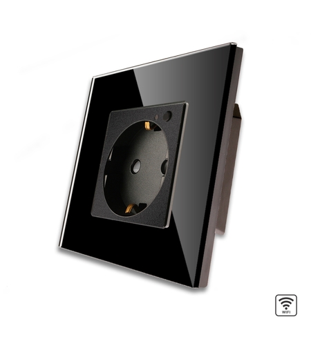 Priza Simpla Wi-Fi cu Monitorizare Consum, cu Rama din Sticla LUXION, negru