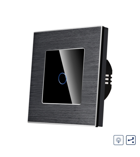 Intrerupator Simplu cu Variator Cap Scara / Cruce cu Touch si Rama din Aluminiu LUXION, negru