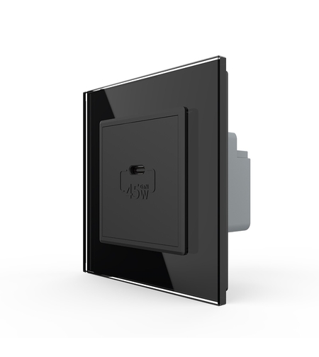 Priza USB Tip C Livolo cu Rama din Sticla, negru