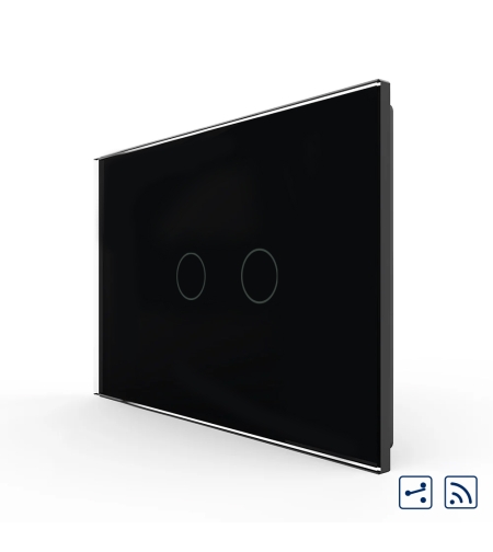 Intrerupator Dublu Cap Scara / Cruce Wireless cu Touch LIVOLO din Sticla – Standard Italian, negru