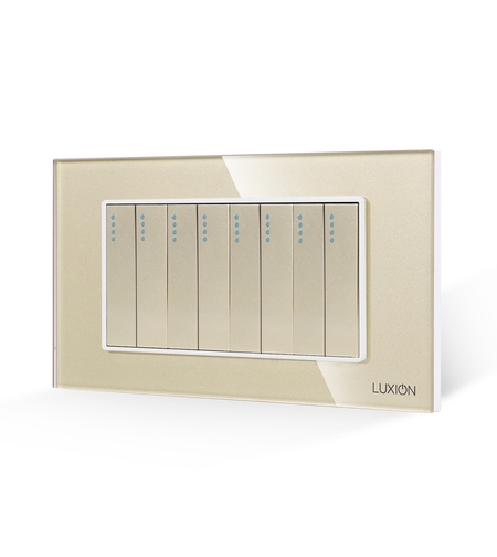 Intrerupator Mecanic 8 Posturi LUXION cu Rama din Sticla, Standard Italian, 4M, auriu