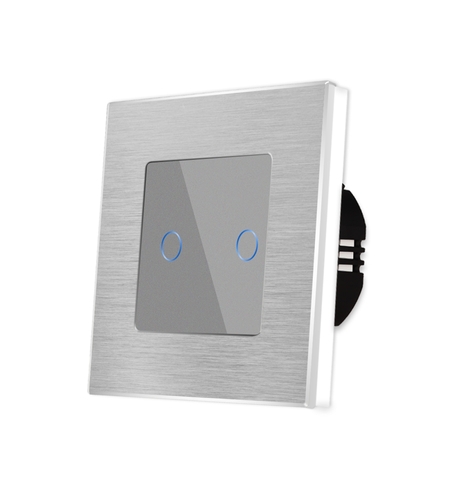 Intrerupator Dublu cu Touch din Sticla si Rama de Aluminiu LUXION, gri