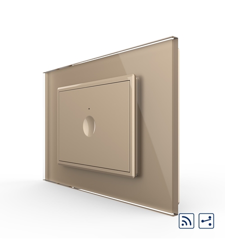 Intrerupator simplu cap scara / cap cruce wireless cu touch Livolo cu rama din sticla, standard Italian - Serie noua, auriu