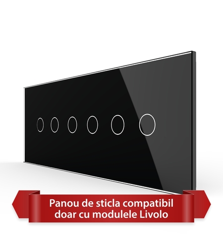 Panou Intrerupator Dublu + Dublu + Dublu cu Touch LIVOLO din Sticla, Standard Italian - 6/7M, negru
