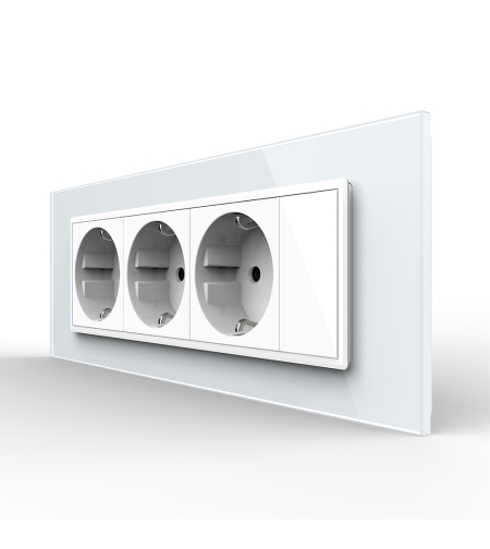 Priza tripla cu blank Livolo cu rama din sticla 6/7 module - standard Italian, alb