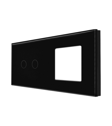 Panou Intrerupator Dublu cu Touch si Priza Simpla Din Sticla LUXION, negru