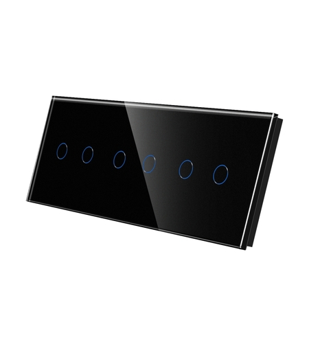 Panou Intrerupator Dublu + Dublu + Dublu cu Touch Din Sticla LUXION, negru