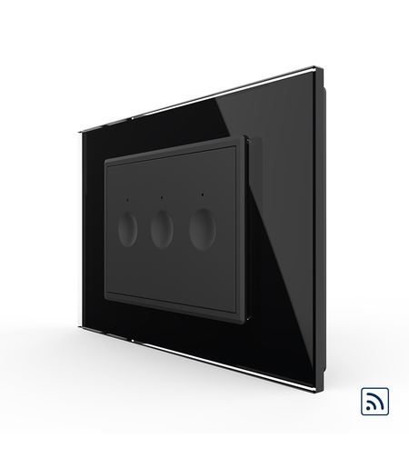 Intrerupator triplu wireless cu touch Livolo cu rama din sticla, standard Italian - Serie noua, negru